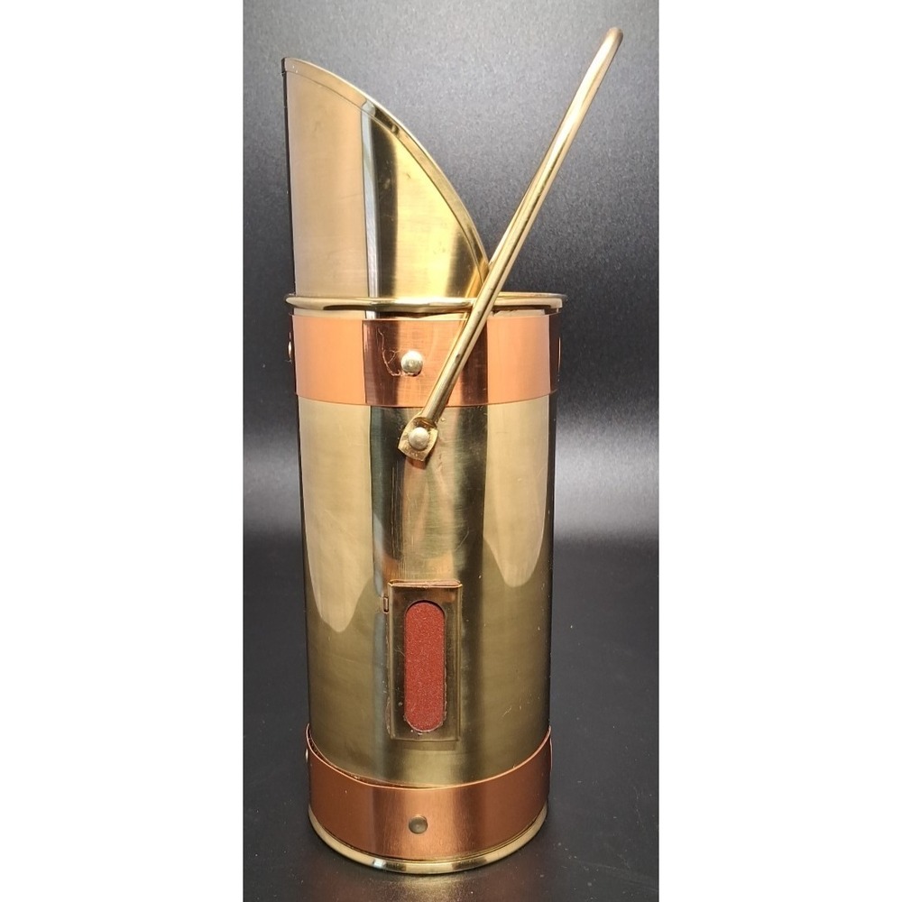 Vintage‎ Copper And Brass Fireplace Match Holder 8" with Side Striker